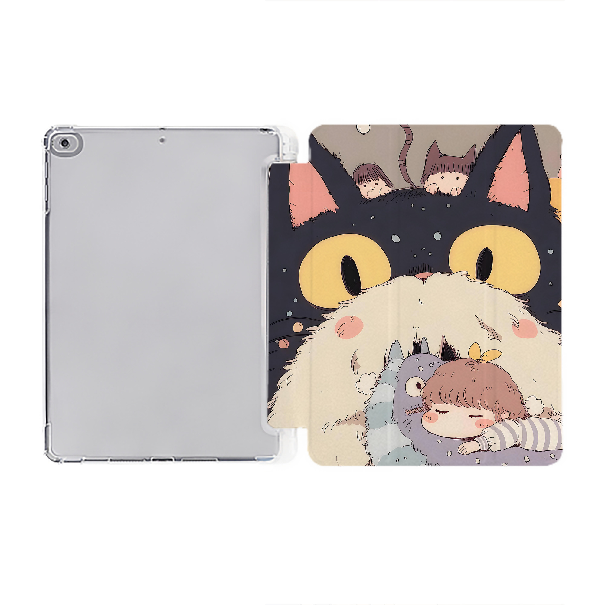 （画像用） となりのトトロ 草壁メイ 草壁サツキ My Neighbor Totoro Satsuki Kusakabe Mei Kusakabe IPad ケース ペン収納付き 三つ折りスタンド PUレザー×シリコン 対応機種9.5/10.5/10.9インチ
